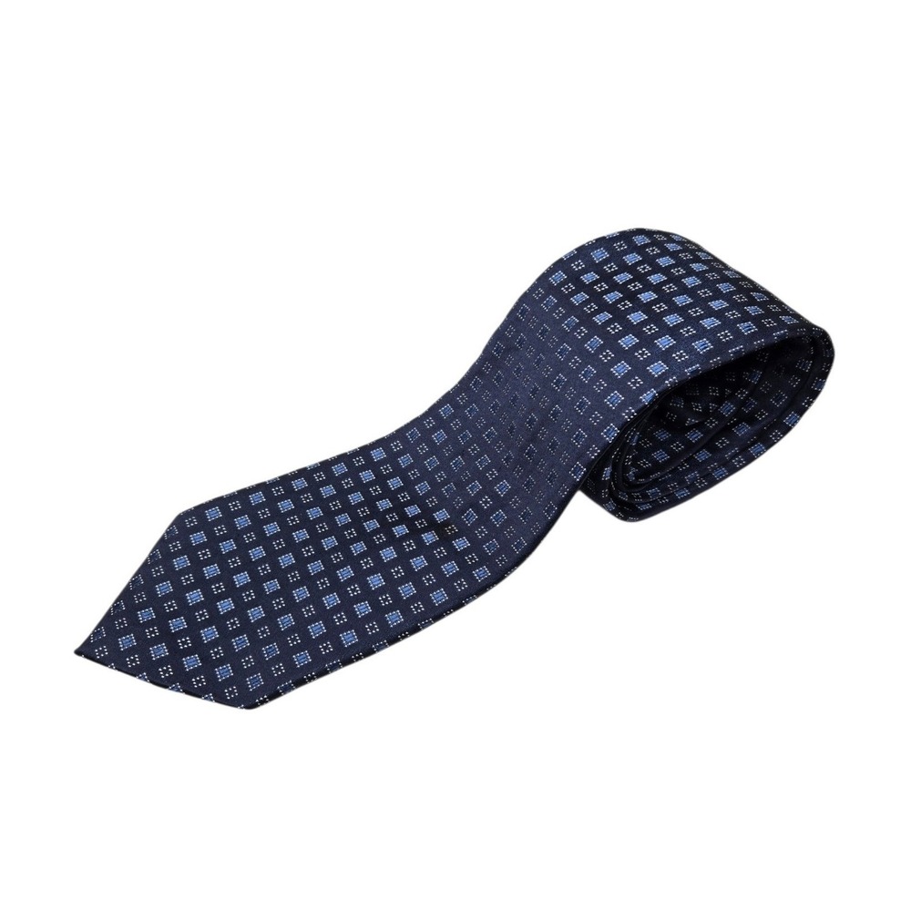 Alby Made in Italy 100% Silk Navy Blue Geometric Wide Tie